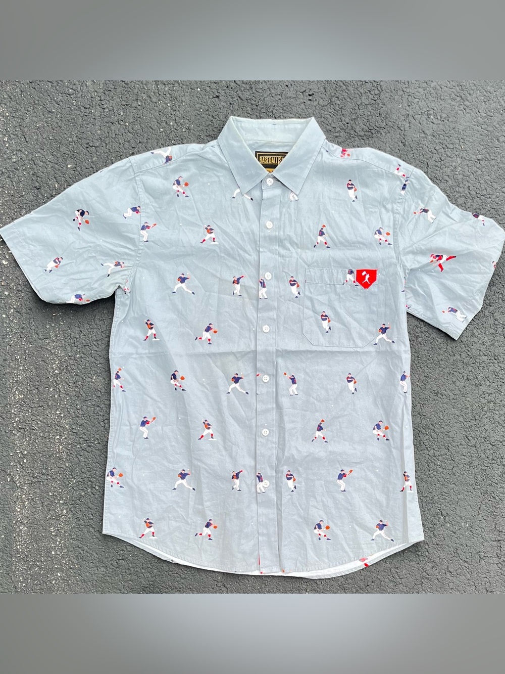 Baseballism Men’s Baseball-themed Light Blue Short-Sleeve Button-Up Shirt Small